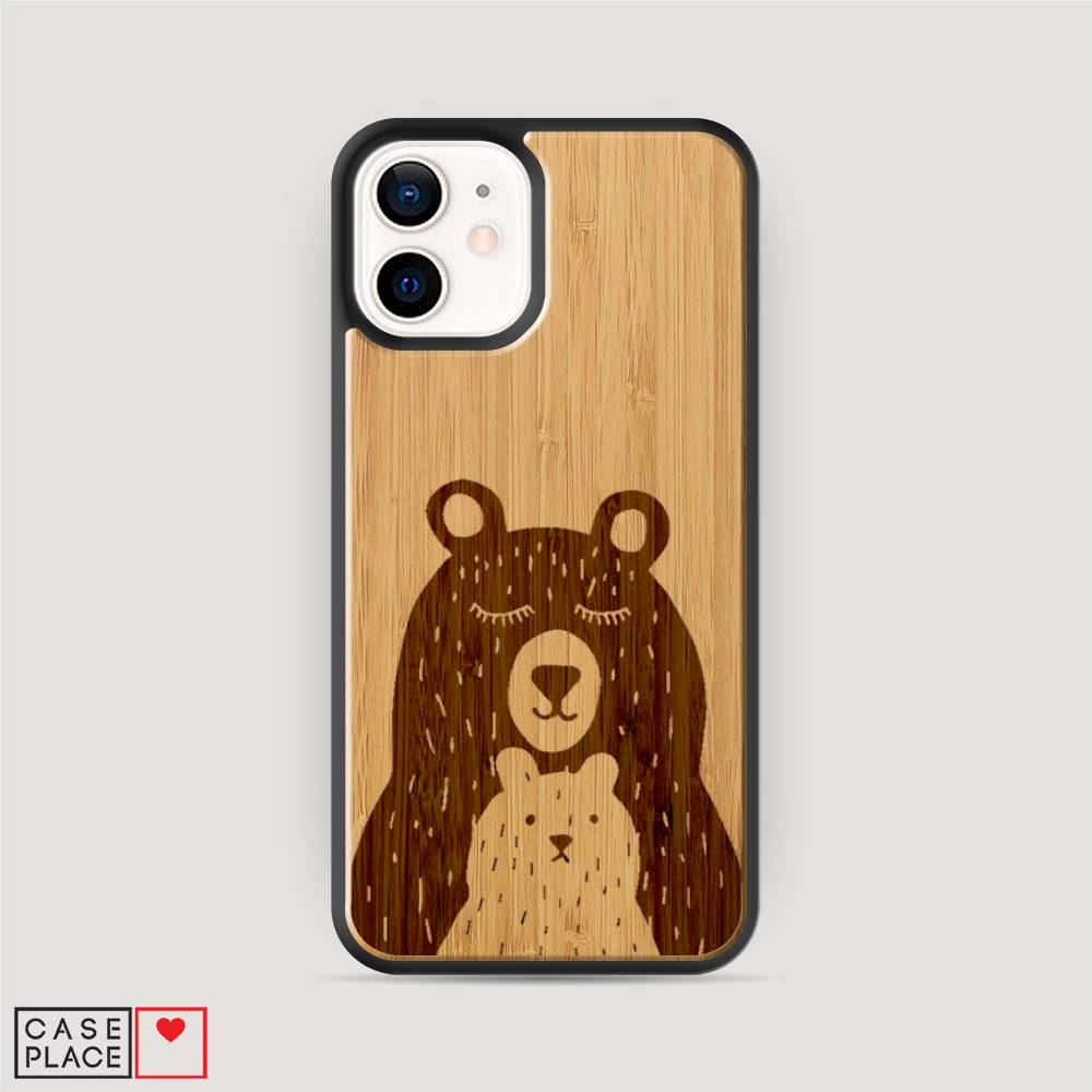 Деревянный чехол Мишкина семья на iPhone 12 mini