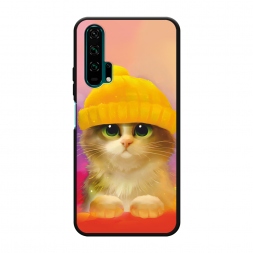Матовый силиконовый чехол Котенок в желтой шапке на Honor 20 Pro