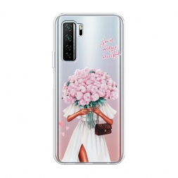 Силиконовый чехол Девушка с букетом пионов на Huawei Nova 7 SE