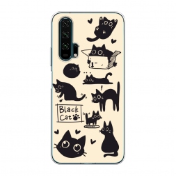Силиконовый чехол Чёрный котик рисунки на Honor 20 Pro