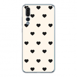 Силиконовый чехол Черные сердечки на белом на Huawei P20 Pro