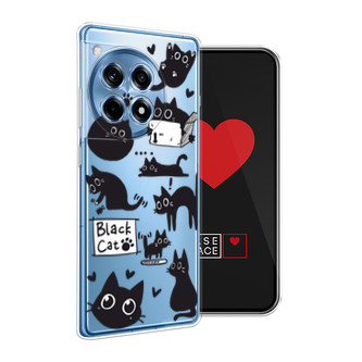 Силиконовый чехол Black cat doodles на OnePlus 12R