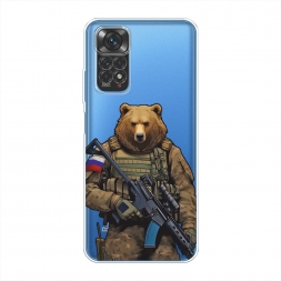 Силиконовый чехол Медведь с автоматом на Xiaomi Redmi Note 11 4G Global