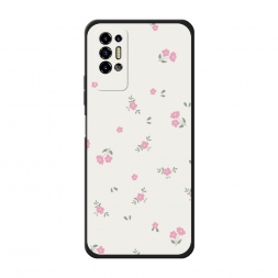 Матовый силиконовый чехол Розовые цветочки на бежевом на Tecno Pova 2