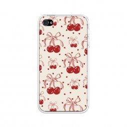 Силиконовый чехол Вишни с бантиком паттерн 1 на iPhone 4/4S