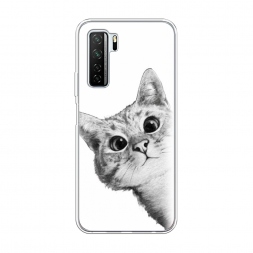 Силиконовый чехол Кот рисунок черно-белый на Honor 30S (Global)