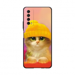 Матовый силиконовый чехол Котенок в желтой шапке на Huawei P Smart 2021