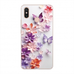 Силиконовый чехол Фиолетовые бабочки и цветы на Xiaomi Mi Max 3