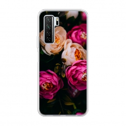 Силиконовый чехол Розовые пионы на черном на Honor 30S (Global)
