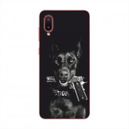Силиконовый чехол Опасный доберман на Samsung Galaxy A02