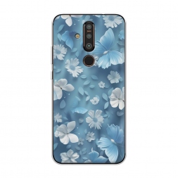 Силиконовый чехол Голубые глазурные цветы на Nokia X71