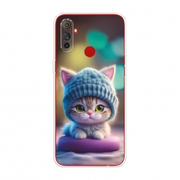 Силиконовый чехол Котик в голубой шапочке на Realme C3