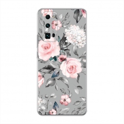 Силиконовый чехол Розы на сером на Honor 30 Pro Plus