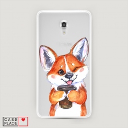 Силиконовый чехол Корги с кофе на Alcatel Pixi 4 (5) 5045D