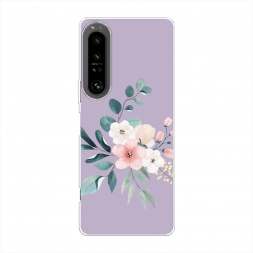 Силиконовый чехол Нежный букет на фиолетовом на Sony Xperia 1 IV