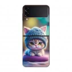 Силиконовый чехол Котик в голубой шапочке на Samsung Galaxy Z Flip 3