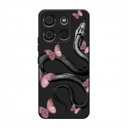Матовый силиконовый чехол Snake and butterflies 3 на Itel A60