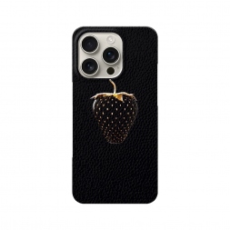 Кожаный черный Black strawberry на iPhone 16 Pro