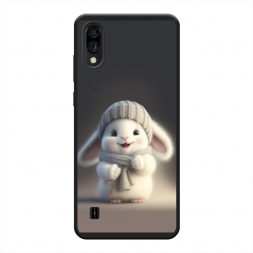 Матовый силиконовый чехол Белый крольчонок в шапке на ZTE Blade A71