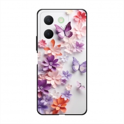 Матовый силиконовый чехол Фиолетовые бабочки и цветы на Vivo Y27S