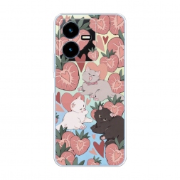 Силиконовый чехол Клубничные котики на Vivo Y22