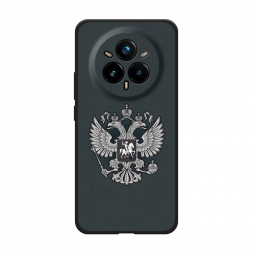 Матовый силиконовый чехол Герб России серый на Realme 14 Pro Plus