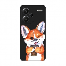 Матовый силиконовый чехол Корги с кофе на Xiaomi Redmi Note 13 Pro Plus