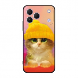 Матовый силиконовый чехол Котенок в желтой шапке на Tecno Spark 50