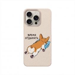 Корги отдыхает на iPhone 16 Pro
