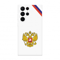 Soft touch белый Герб РФ и лента на Samsung Galaxy S22 Ultra