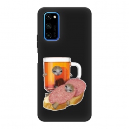 Матовый силиконовый чехол Котёнок бутерброд на Huawei Honor View 30 Pro