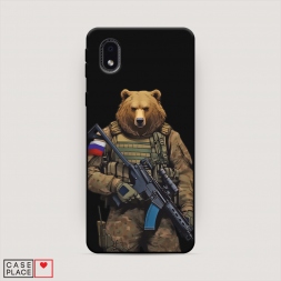 Матовый силиконовый чехол Медведь с автоматом на Samsung Galaxy A01 Core
