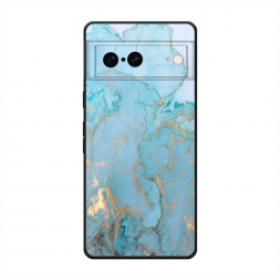 Матовый силиконовый чехол Голубой мрамор рисунок на Google Pixel 7