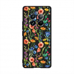 Матовый силиконовый чехол Маки и васильки фон на Realme 12 Pro Plus