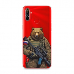 Силиконовый чехол Медведь с автоматом на Realme C3