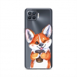Силиконовый чехол Корги с кофе на Oppo Reno 4 lite