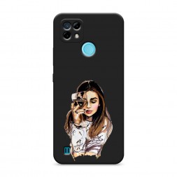 Матовый силиконовый чехол Девушка с бокалом на Realme C21