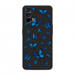 Матовый силиконовый чехол Синие бабочки на Realme Q3 Pro