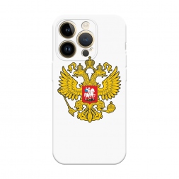 Soft touch белый Государственный герб на iPhone 14 Pro