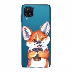 Силиконовый чехол Корги с кофе на Samsung Galaxy A12