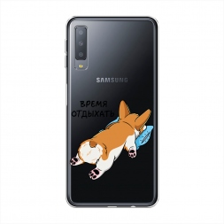 Силиконовый чехол Корги отдыхает на Samsung Galaxy A7 2018