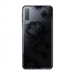 Силиконовый чехол Китайские драконы паттерн чёрный на Samsung Galaxy A7 2018