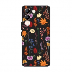 Матовый силиконовый чехол Orange Purple flowers на Vivo V29e 5G