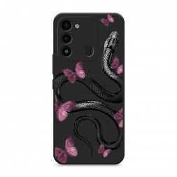 Матовый силиконовый чехол Змея и бабочки на Tecno Spark 8C
