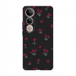 Матовый силиконовый чехол Красные тюльпанчики на Vivo V50 lite