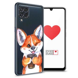Силиконовый чехол Корги с кофе на Samsung Galaxy M22