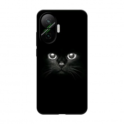 Матовый силиконовый чехол Взгляд черной кошки на Xiaomi Poco F7
