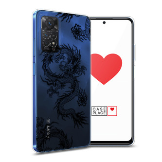 Силиконовый чехол Китайские драконы паттерн чёрный на Xiaomi Redmi Note 11E Pro