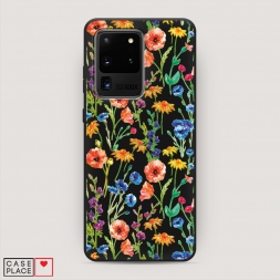 Матовый силиконовый чехол Маки и васильки фон на Samsung Galaxy S20 Ultra