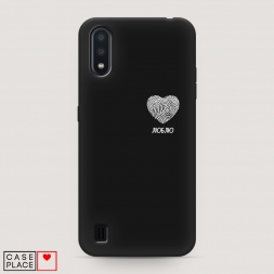 Матовый силиконовый чехол Отпечаток сердца белый на Samsung Galaxy A01